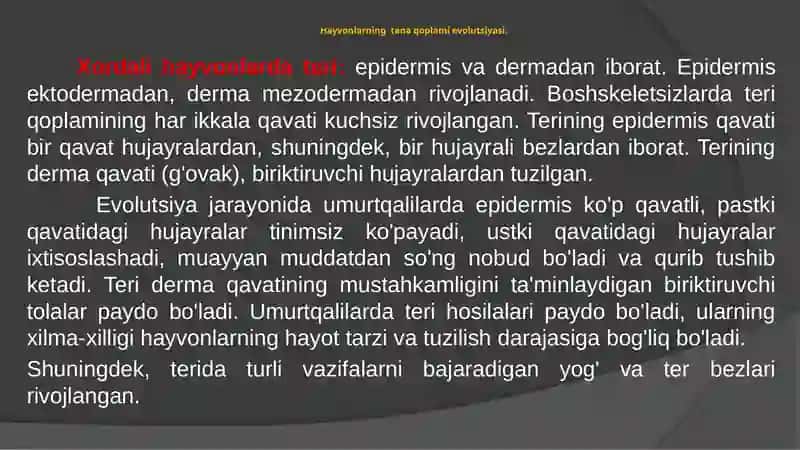 HAYVONLARNING TANA QOPLAMI VA HARAKATORGANLARI EVOLUTSIYASI 2