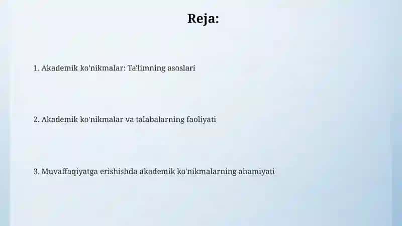 Akademik ko'nikmalar va talabalarning faoliyati 2