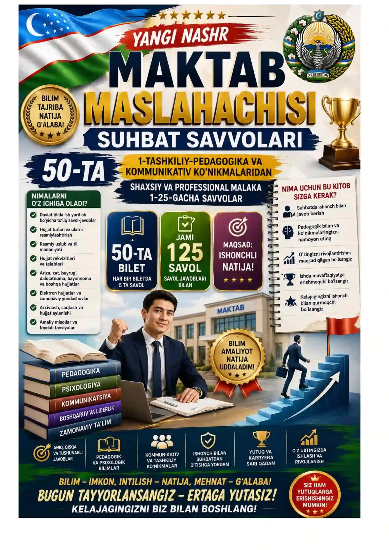 MAKTAB MASLAHACHISI SUHBAT SAVOLLARI 50-TA 2
