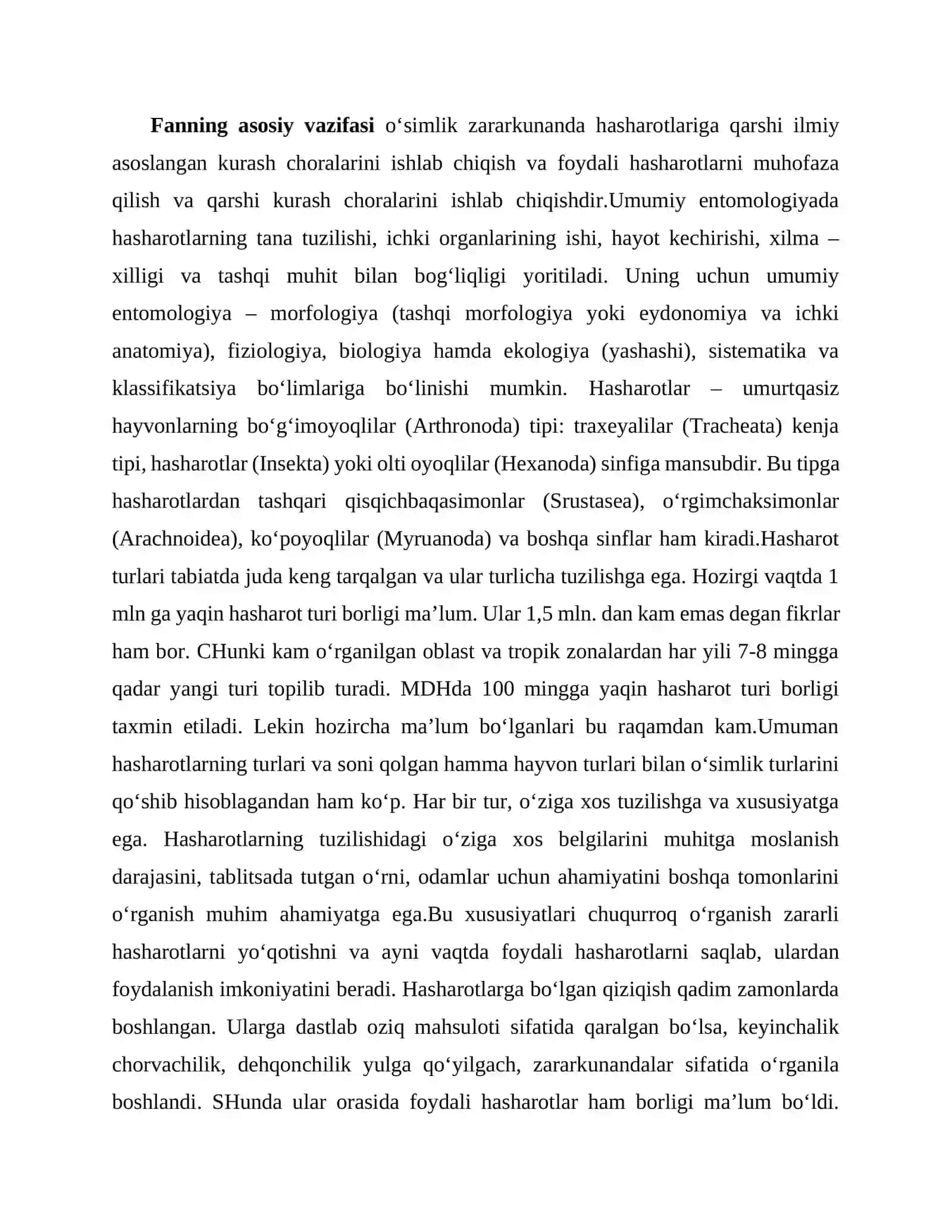 Òsimliklarni himoya qilish fanining nazariy asoslari va xashorotlarning biologik xususiyatlari 2