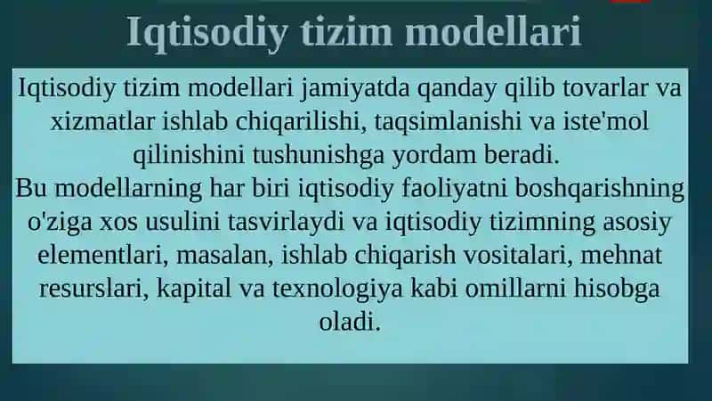 Iqtisodiy tizim modellari 2
