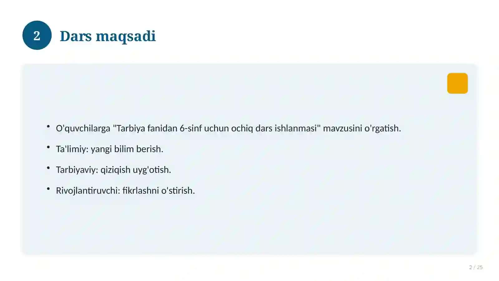Tarbiya fanidan 6-sinf uchun ochiq dars ishlanmasi 2