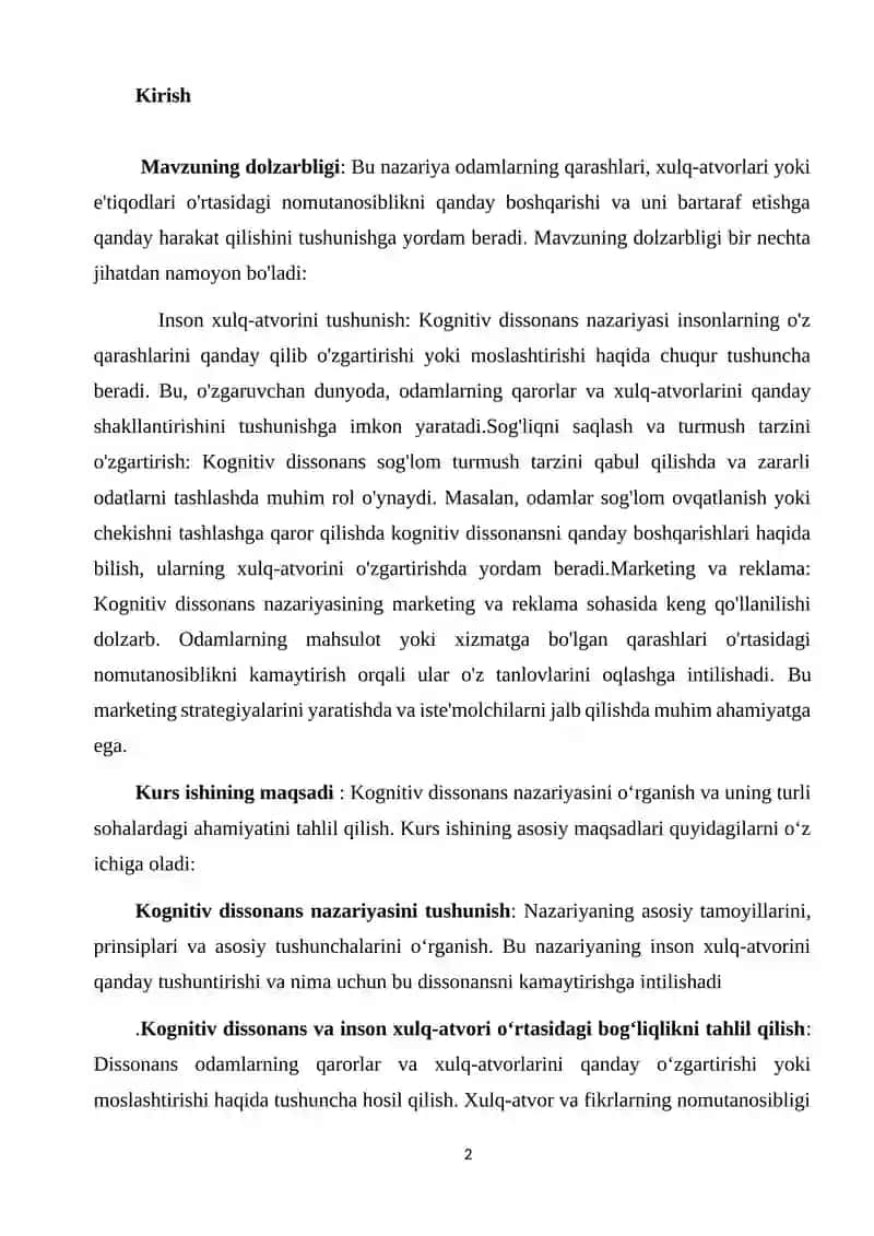 Kognitiv dissonans nazariyasi.Tadqiqot misollar 2
