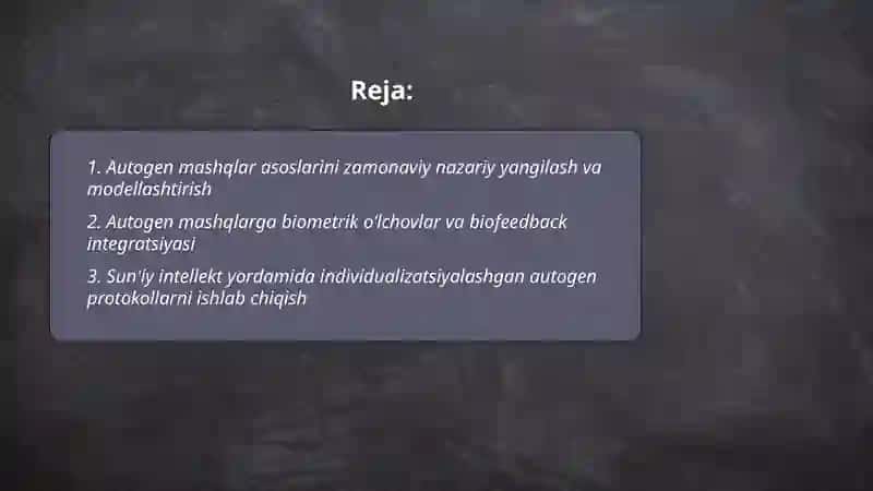Autogen mashqlarning yangi usullarini ishlab chiqish yo'nalishlari 2