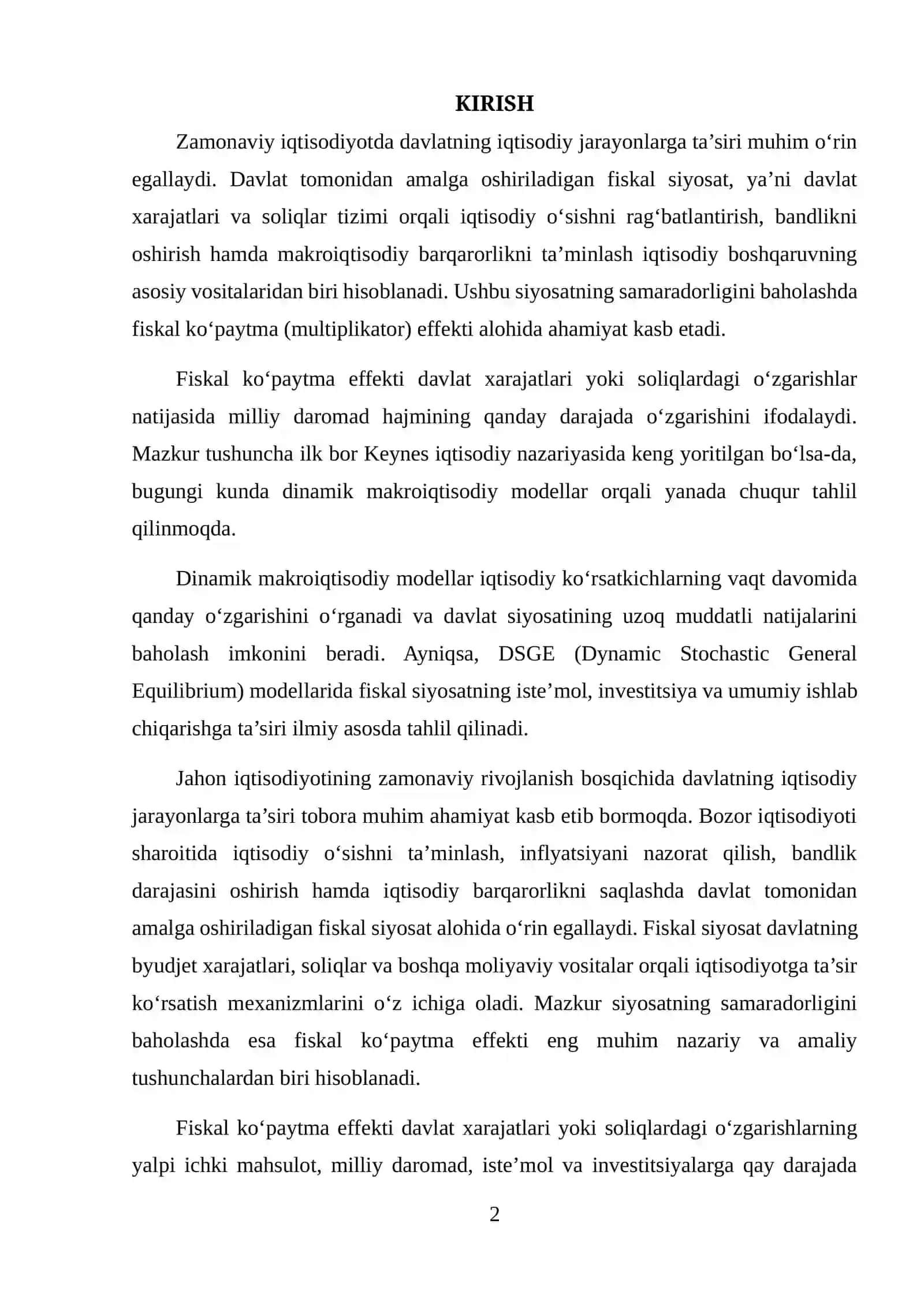 FISKAL KO‘PAYTMA EFFEKTI DINAMIK MAKROIQTISODIY MODELLARDA 2
