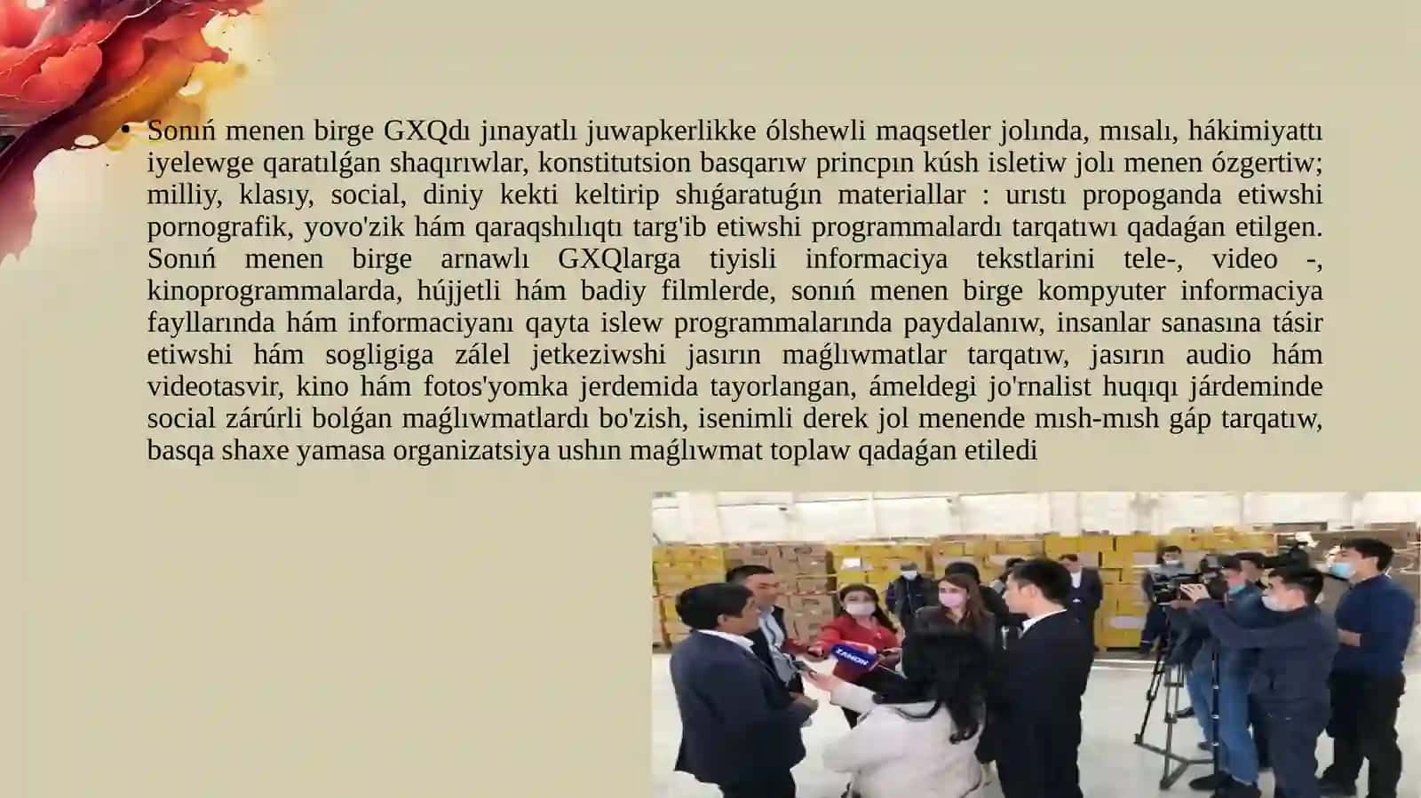 Ózbekstan Respublikasındaǵalabaxabarqurallarınıńiskerligi(ózgerishámmashqalalar)haqqında 2
