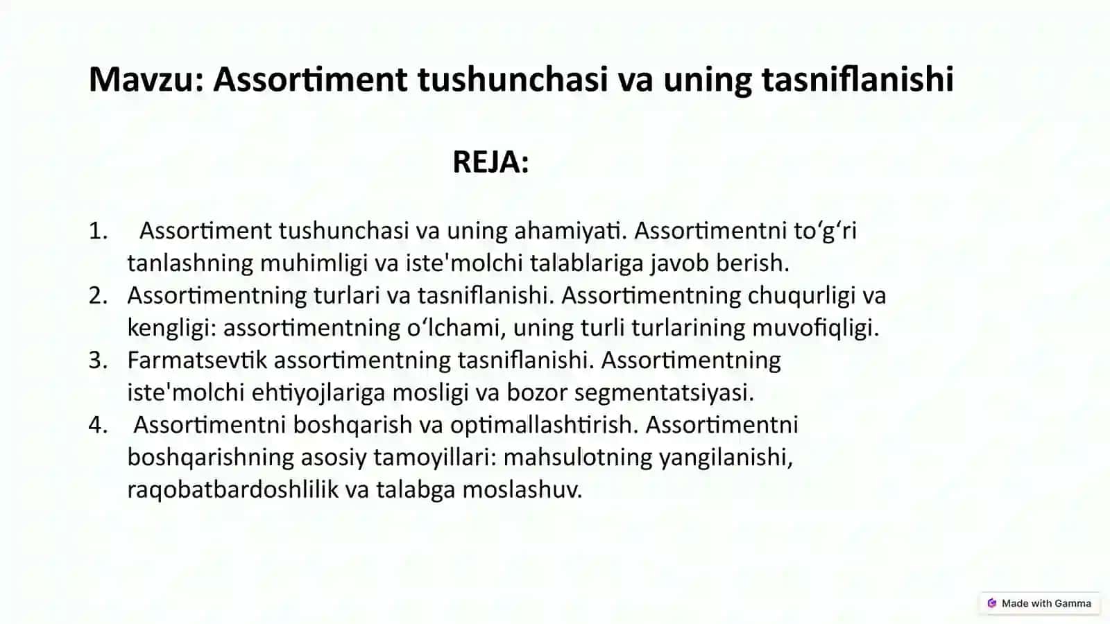 Assortiment tushunchasi va uning tasniflanishi 2