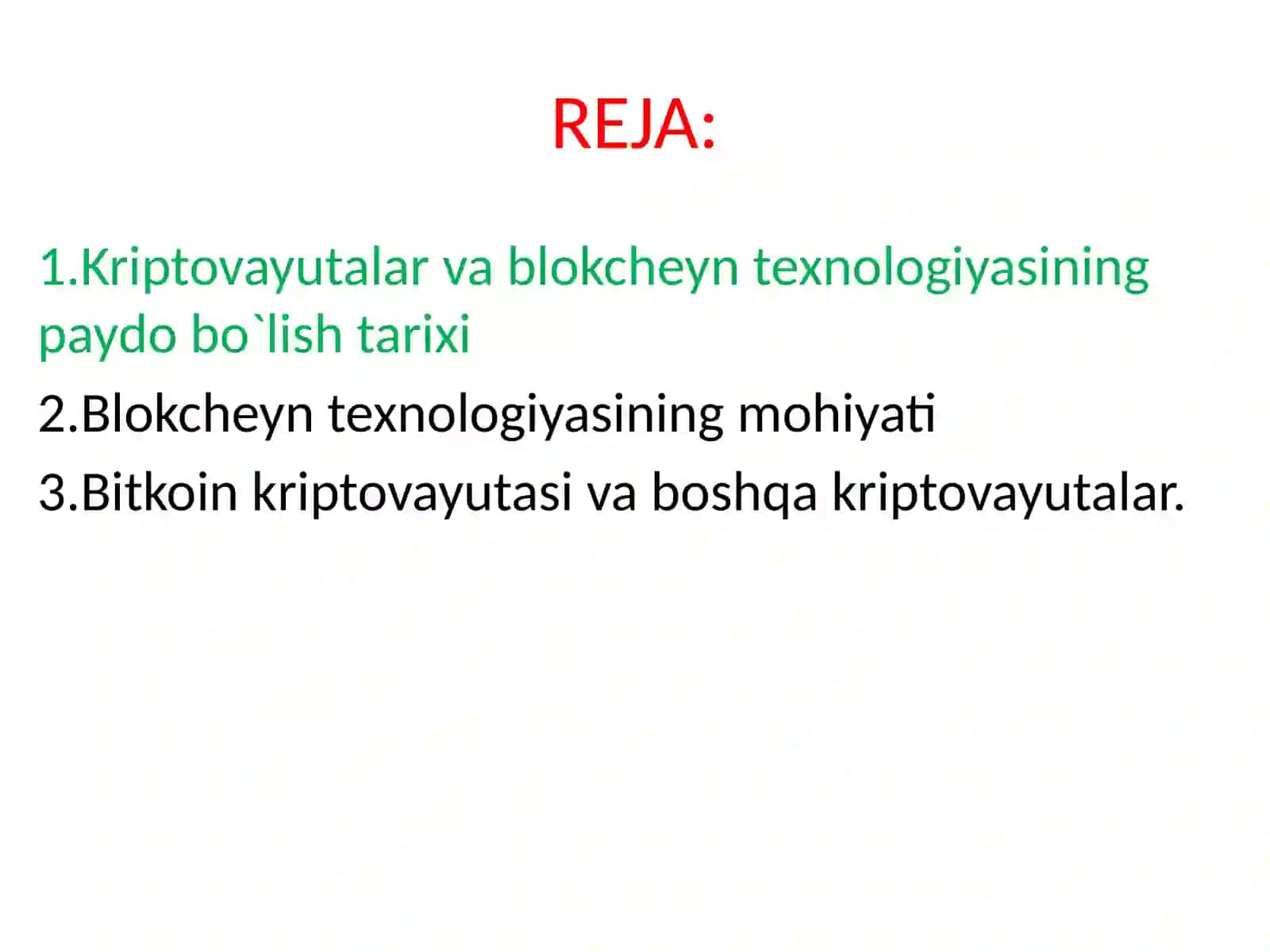 Raqamli texnologiyalar bo`yicha chet el tajribalari.Blokcheyn texnologiyalari,KRIPTOVALYUTLAR 2