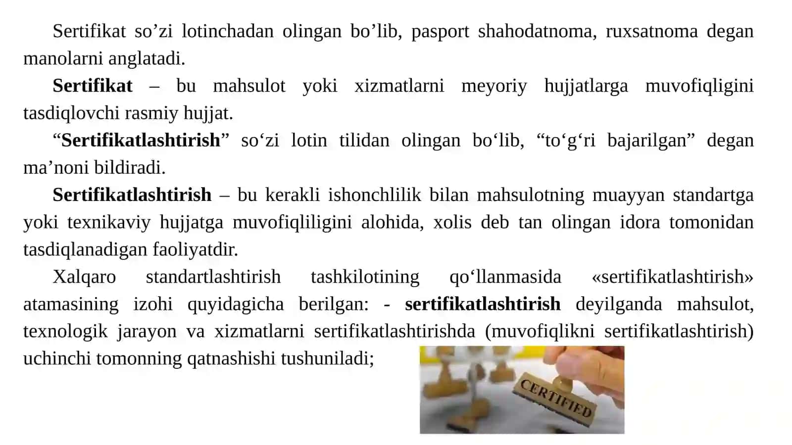 Sertifikatlashtirish bo’yicha umumiy tushunchalar. Sertifikatlashtirish sxemalari va ularni qo’llanilishi 2