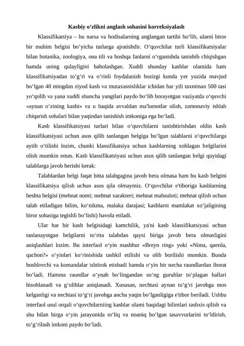 Kasbiy oʻzlikni anglash sohasini korreksiyalash 2