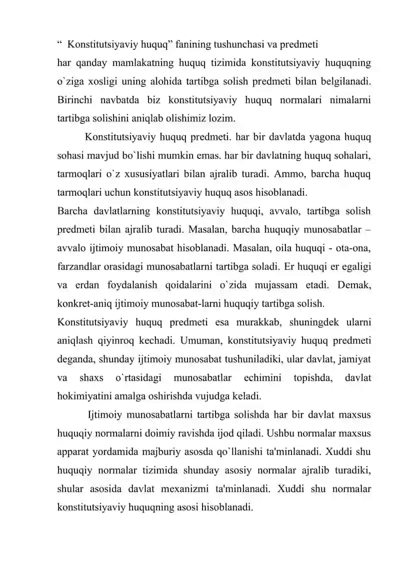 Konstitutsiyaviy huquq fanining prеdmеti, o`rganish usullari va tizimi 2