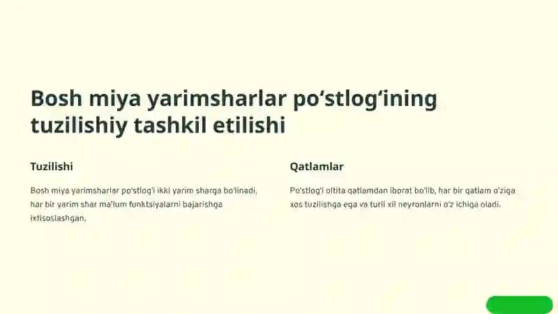 Bosh miya yarimsharlar poʻstlogʻi va bazal yadrolar fiziologiyasi 2