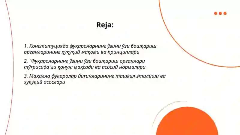 Конституцияда фуқароларнинг ўзини ўзи бошқариш органларининг ҳуқуқий мақоми ва принциплари 2