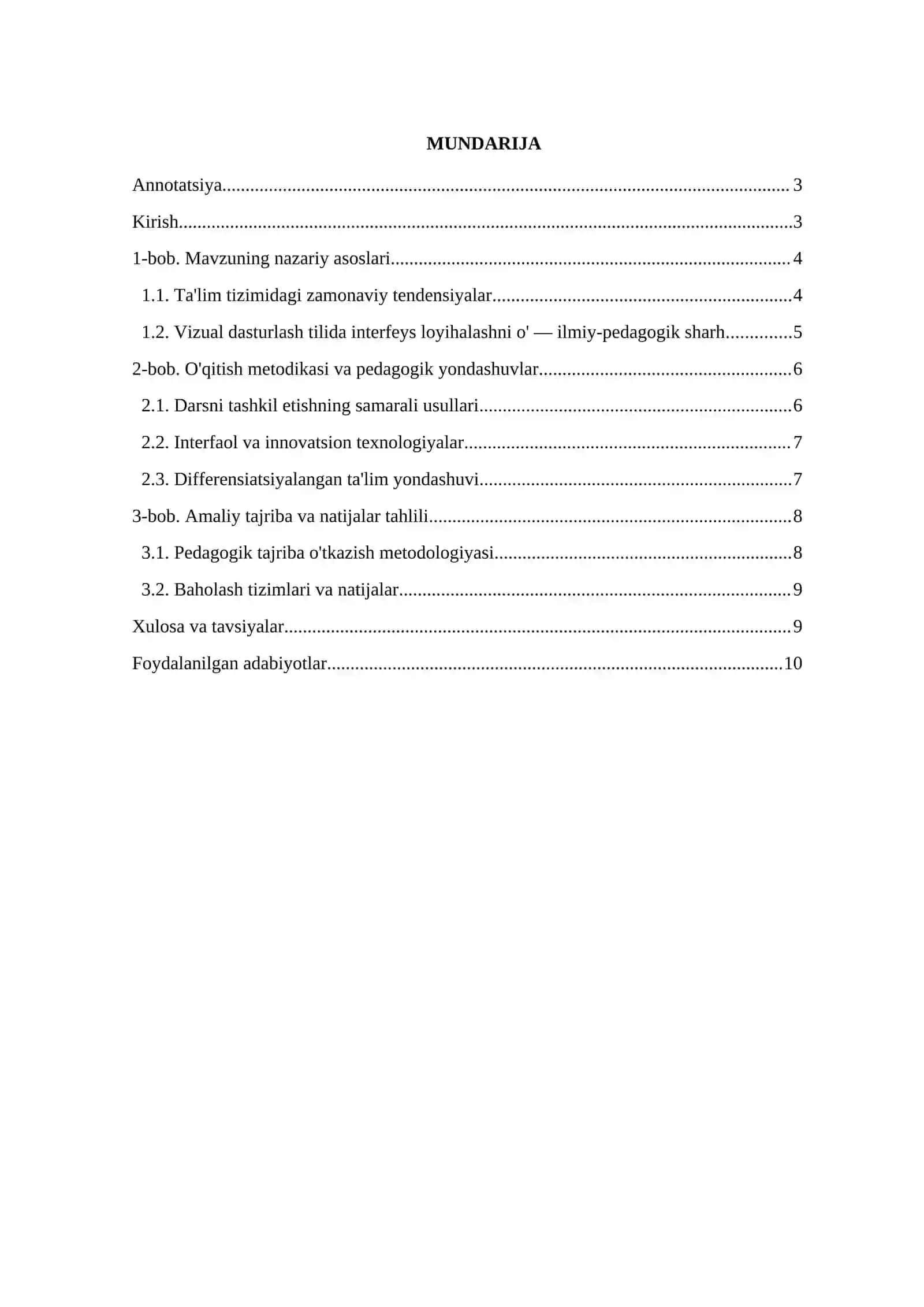 VIZUAL DASTURLASH TILIDA INTERFEYS LOYIHALASHNI O'QITISH METODIKASI 2
