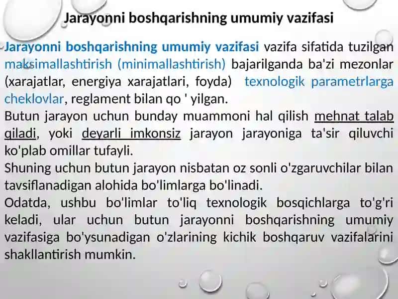 Texnologik jarayonlarni statistik va dinamik optimallashtirish 2