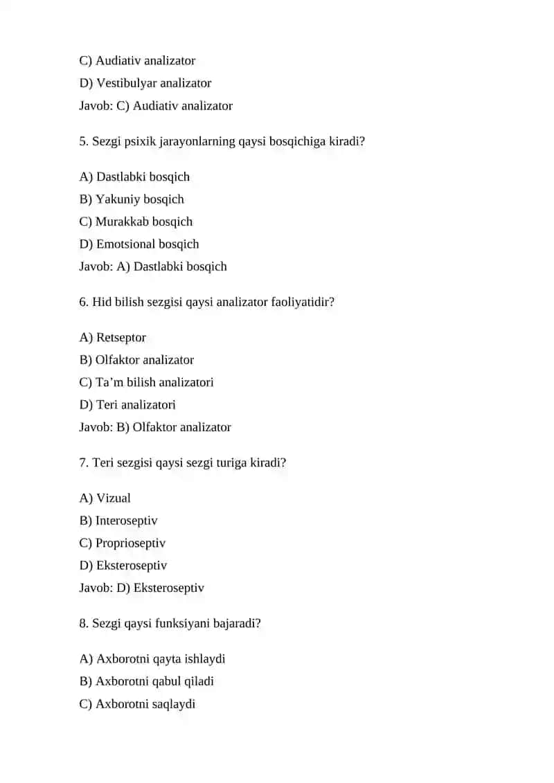 Umumiy psixologiya fanidan tayyorlagan testi 2