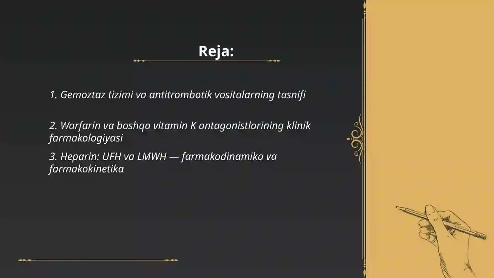 Gemoztaz tizimiga taʼsir etuvchi antitrombotik dori vositalarining klinik farmakologiyasi 2