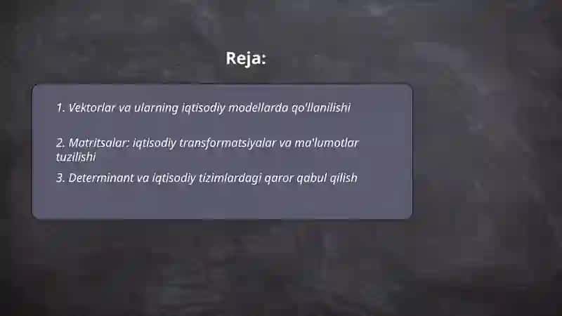 Chiziqli algebra elementlari va ularni iqtisodiyotdagi tatbiqi 2