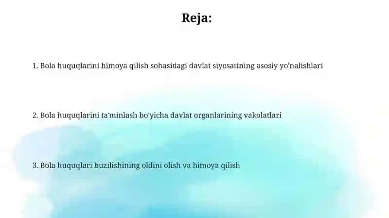 Bola huquqlarini himoya qilish bo'yicha davlat siyosati 2