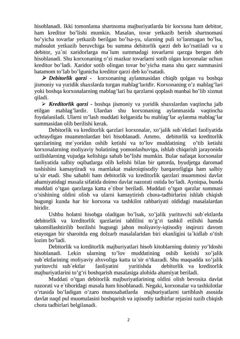 Debitоrlik va kreditоrlik qarzlarining tahlili 2