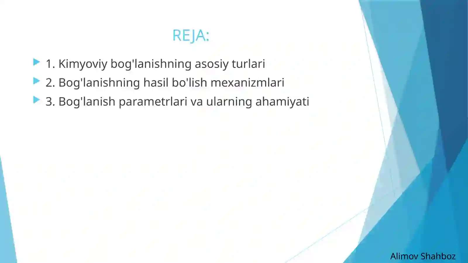 Kimyoviy bog'lanishning hasil bo'lishi 2