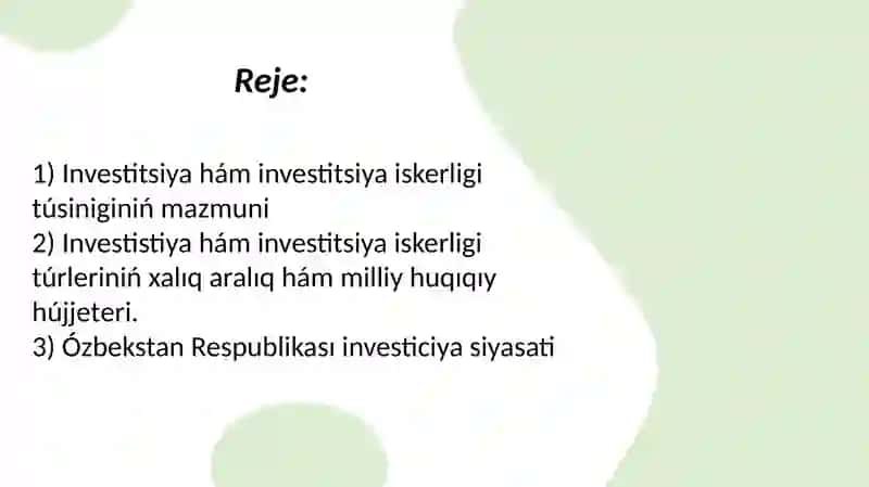 Investitsiya funkciyası hám faktorlari 2
