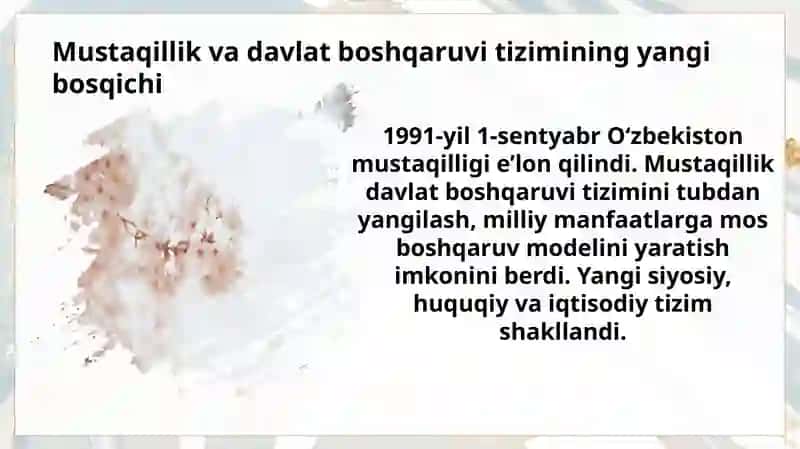 Mustaqillik yillarida davlat boshqaruv tizimida amalga oshirilgan islohotlar 2