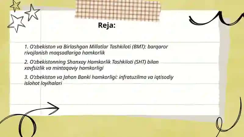 Oʻzbekistonning xalqaro tashkilotlar bilan hamkorlik aloqalari 2