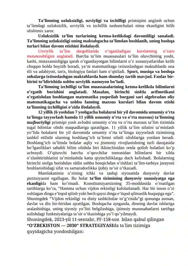 Ta’lim sohasidagi davlat siyosatining asosiy printsiplari 2