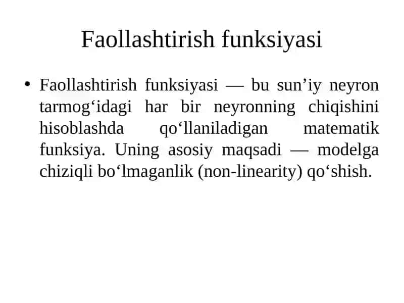 Faollashtirish funksiyasi 2