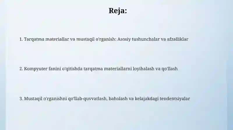 Tarqatma materiallar va mustaqil o'rganish 2
