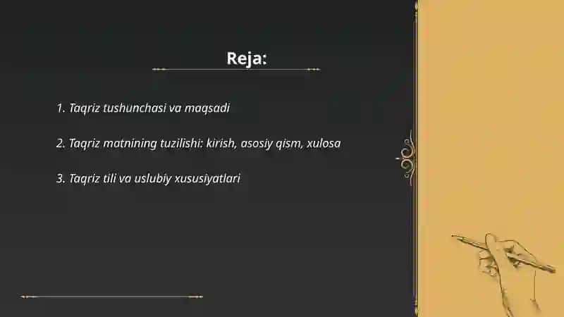 Taqriz matni. Taqrizning turlari 2