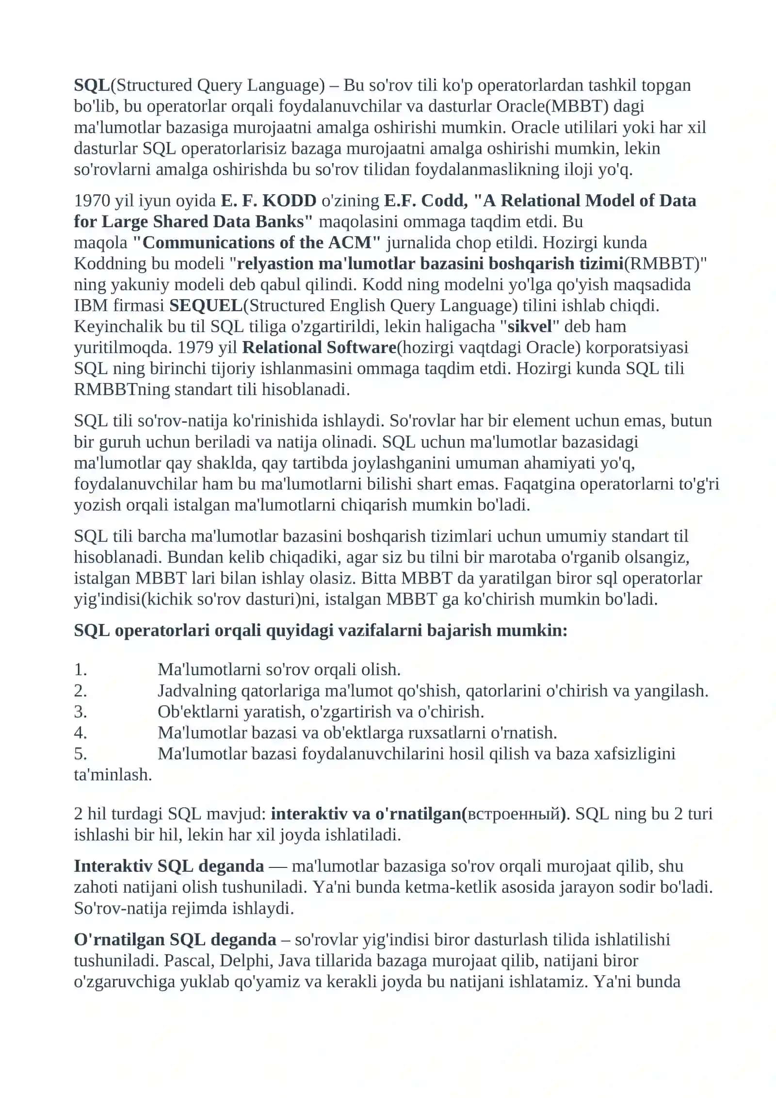 SQL tili yordamida so’rovnomalar tuzish 2