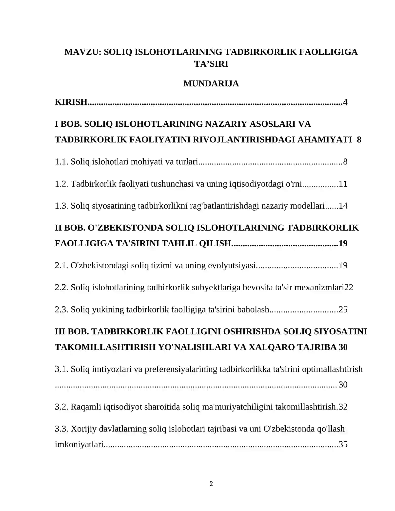 SOLIQ ISLOHOTLARINING TADBIRKORLIK FAOLLIGIGA TA’SIRI 2