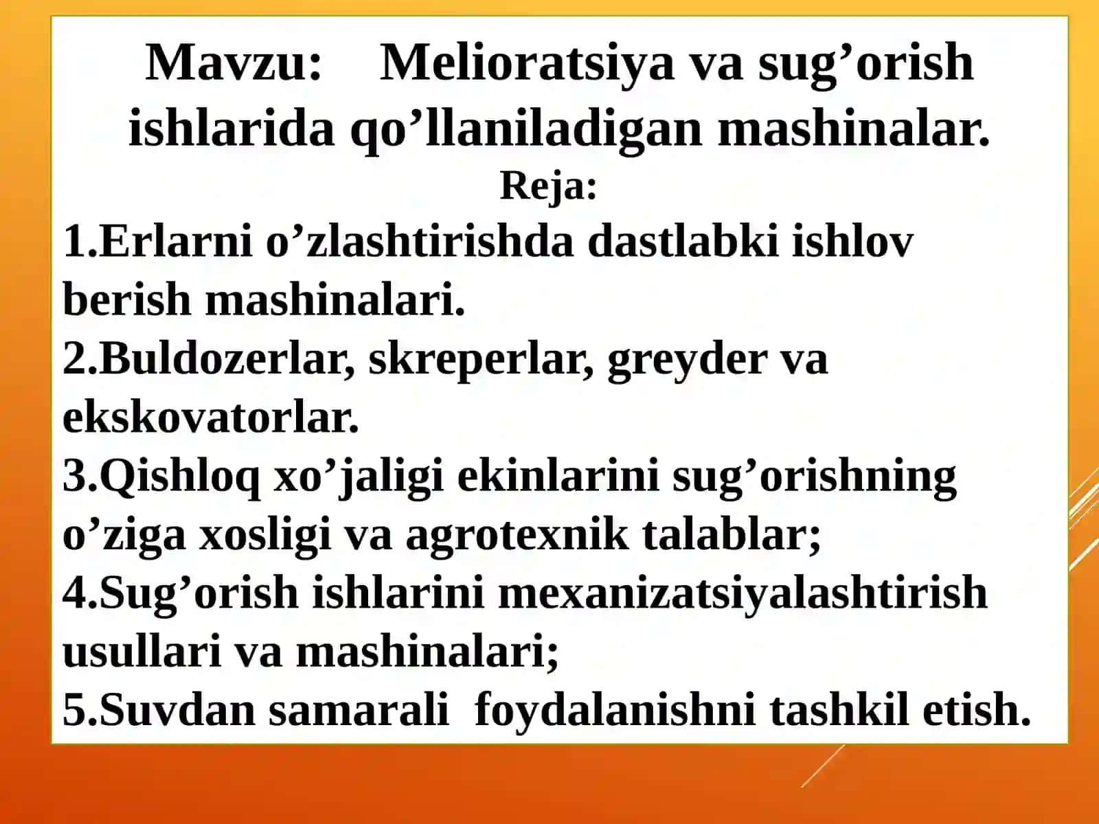 Qishloq xo’jaliginin mexanizatsiyalash va avtomatlashtirish fani 2