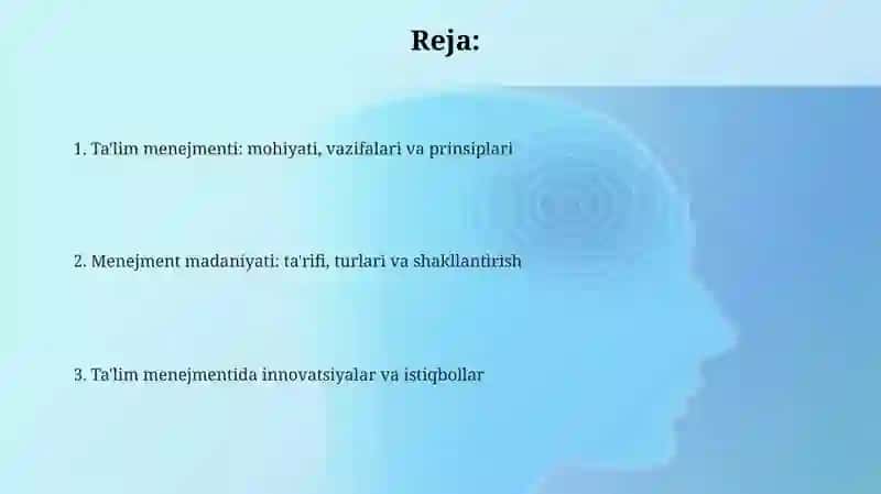 Ta'lim menejmenti tushunchasi. Boshqarish madaniyati 2