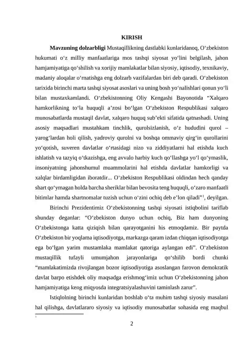 O'zbekistonning Mustaqillikka Erishuvi va Tashqi Siyosat Tamoyillari 2