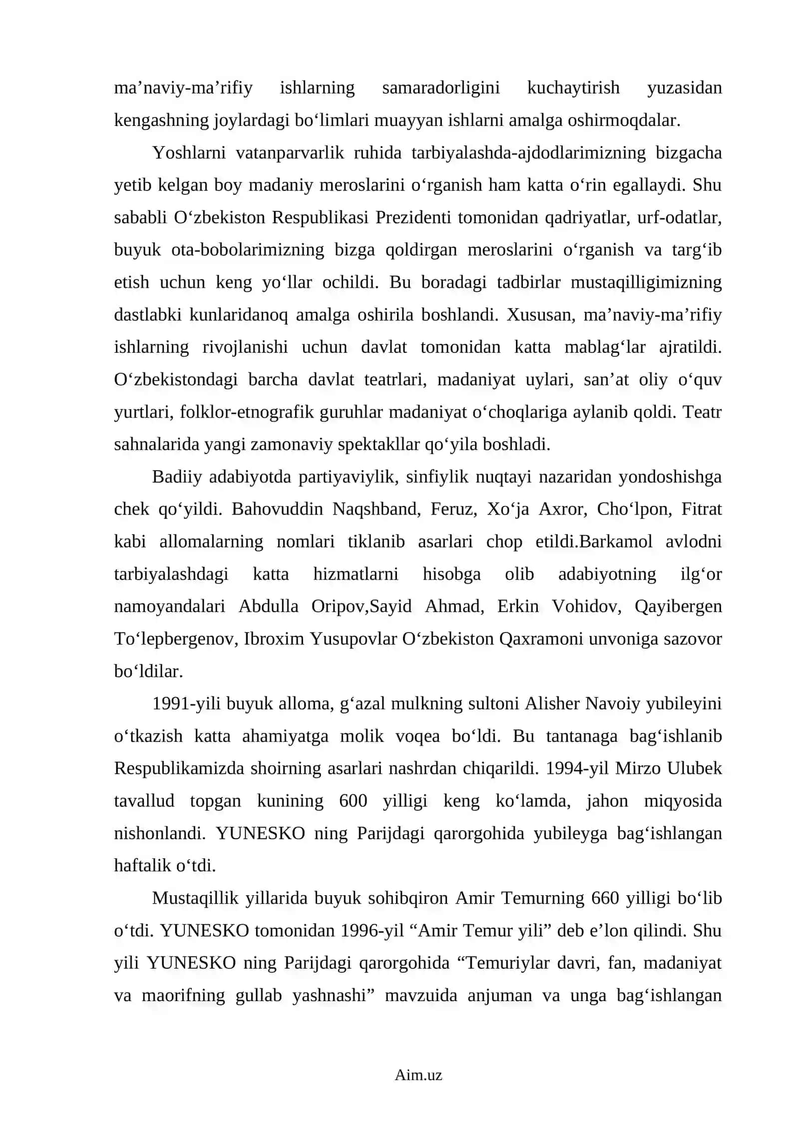 Mustaqillik yillarida ma’naviy va ma’rifiy hayot. Milliy istiqlol g‘oyasi va mafkuraviy masalalar 2