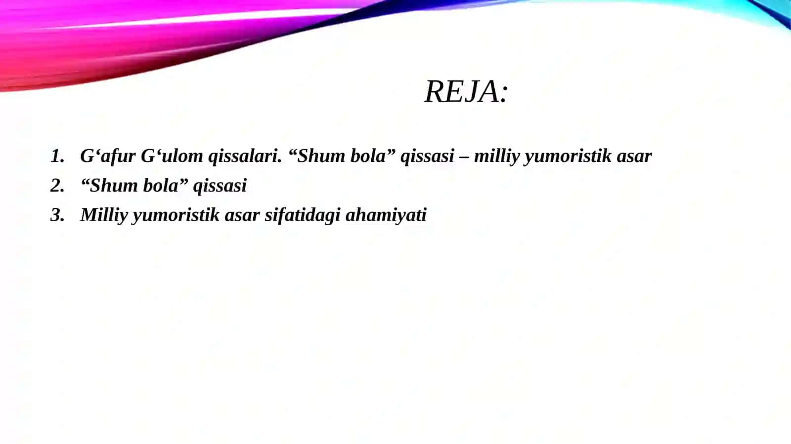G'afur G'ulom qissalari. "Shum bola" qissasi milliy yumoristik asar 2