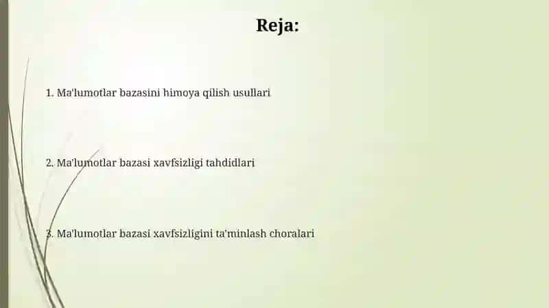 Ma'lumotlar bazasini xavfsizlik va himoyalash 2