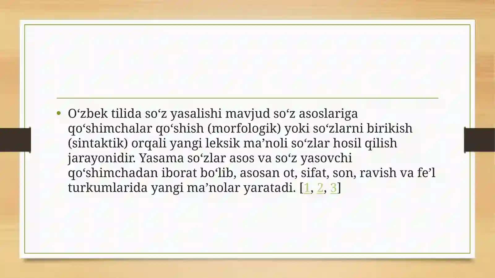 Soʻzyasalishi.Yasamasoʻzlarningxususiyatlari,tiplarivaturlari 2