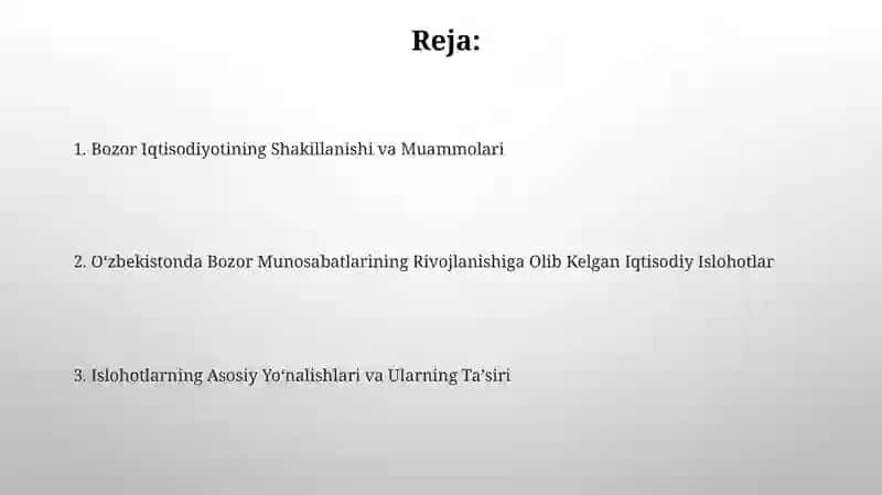 Ozbekistonda Iqtisodiy islohotlar va bozor munosabatlarining rivojlanishi 2