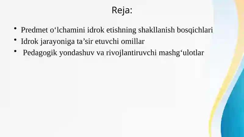 Predmet o‘lchamini idrok etishningo’zig‘axosxususiyatlari 2