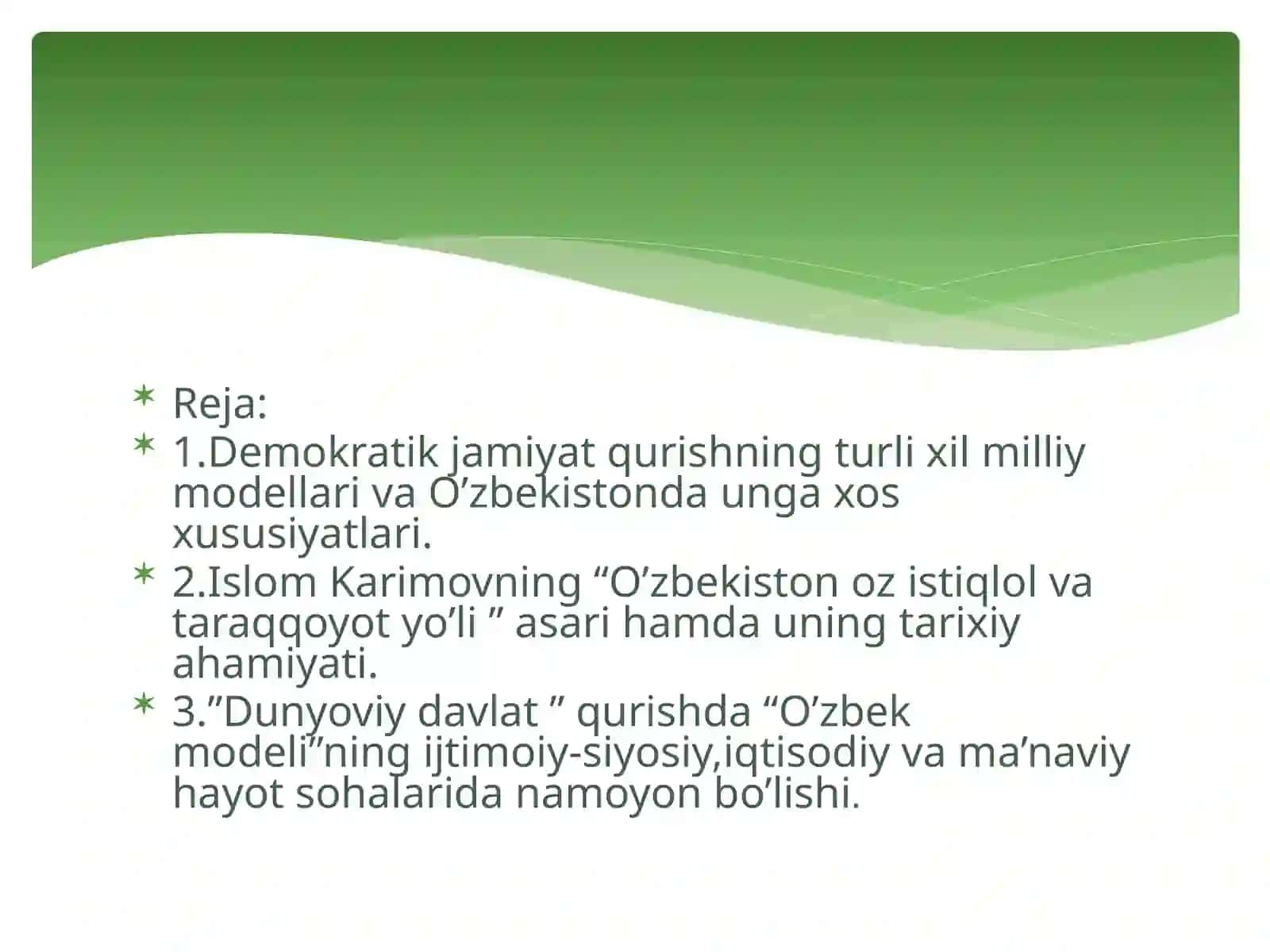 Demokratik jamiyat qurishi va O’zbekiston da uning axborot xavfsizlik muhim hisoblash usullarini o’rgatish Reja 2