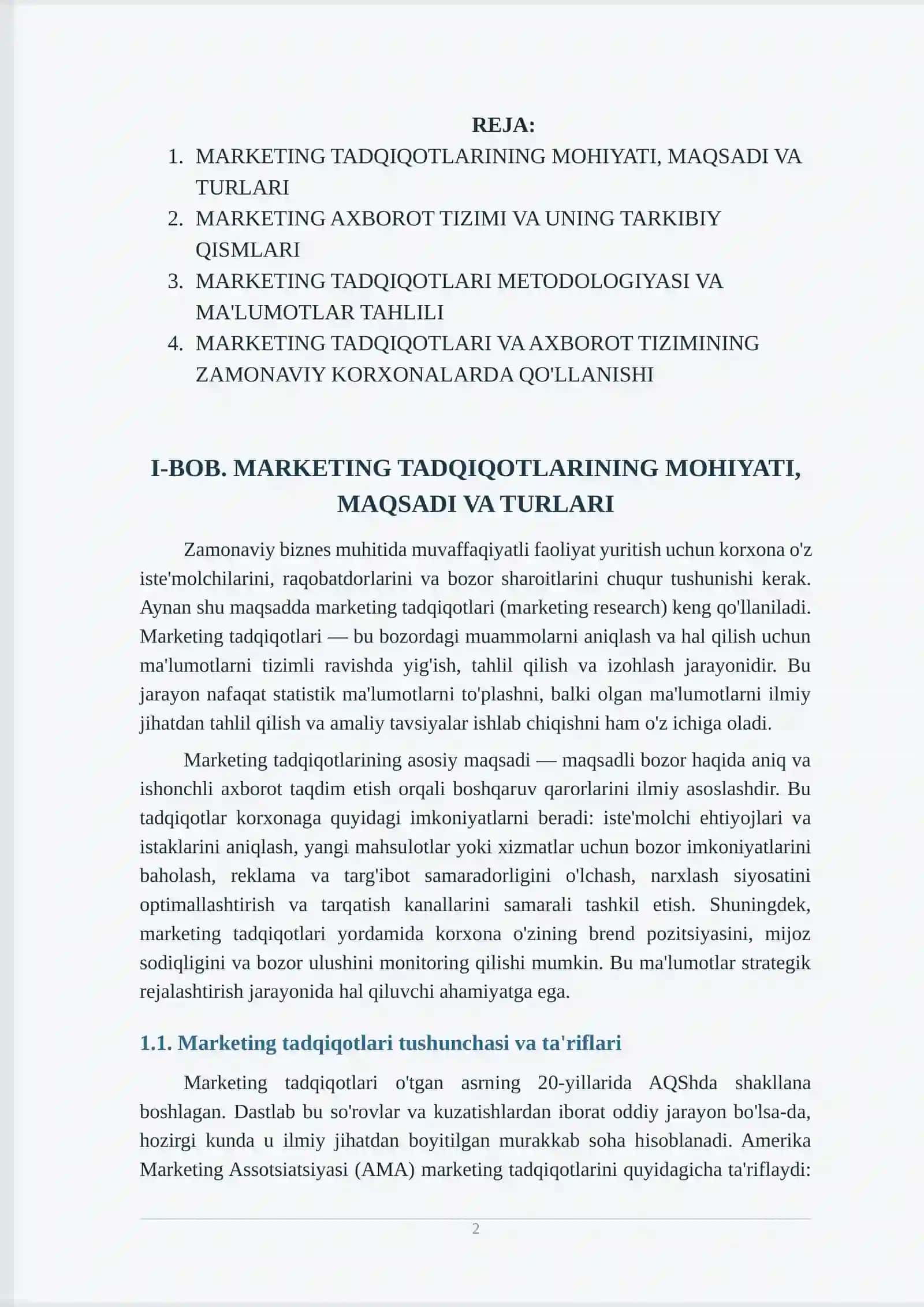MARKETING TADQIQOTLARI VA AXBOROT TIZIMI 2