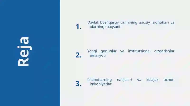 Mustaqillikka yillarida davlat boshqaruv tizimida amalga oshirilgan islohotlar 2