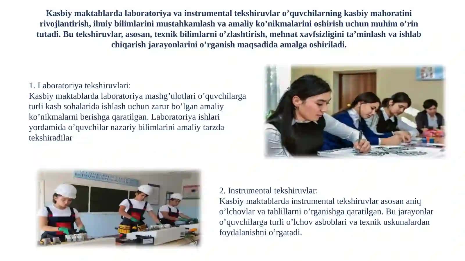 Kasbiy maktablarda labarator instrumental tekshirish 2
