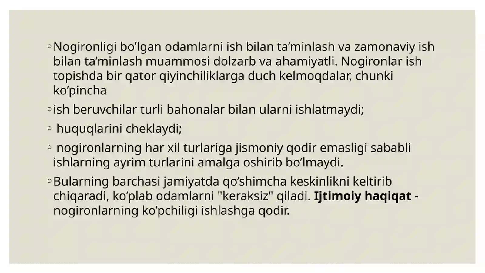 Nogiron bolalarning kasb-hunar ta'limini olishlari hamda nogiron shaxslarni ishga joylashtirishni huquqiy-me'yoriy asoslari 2