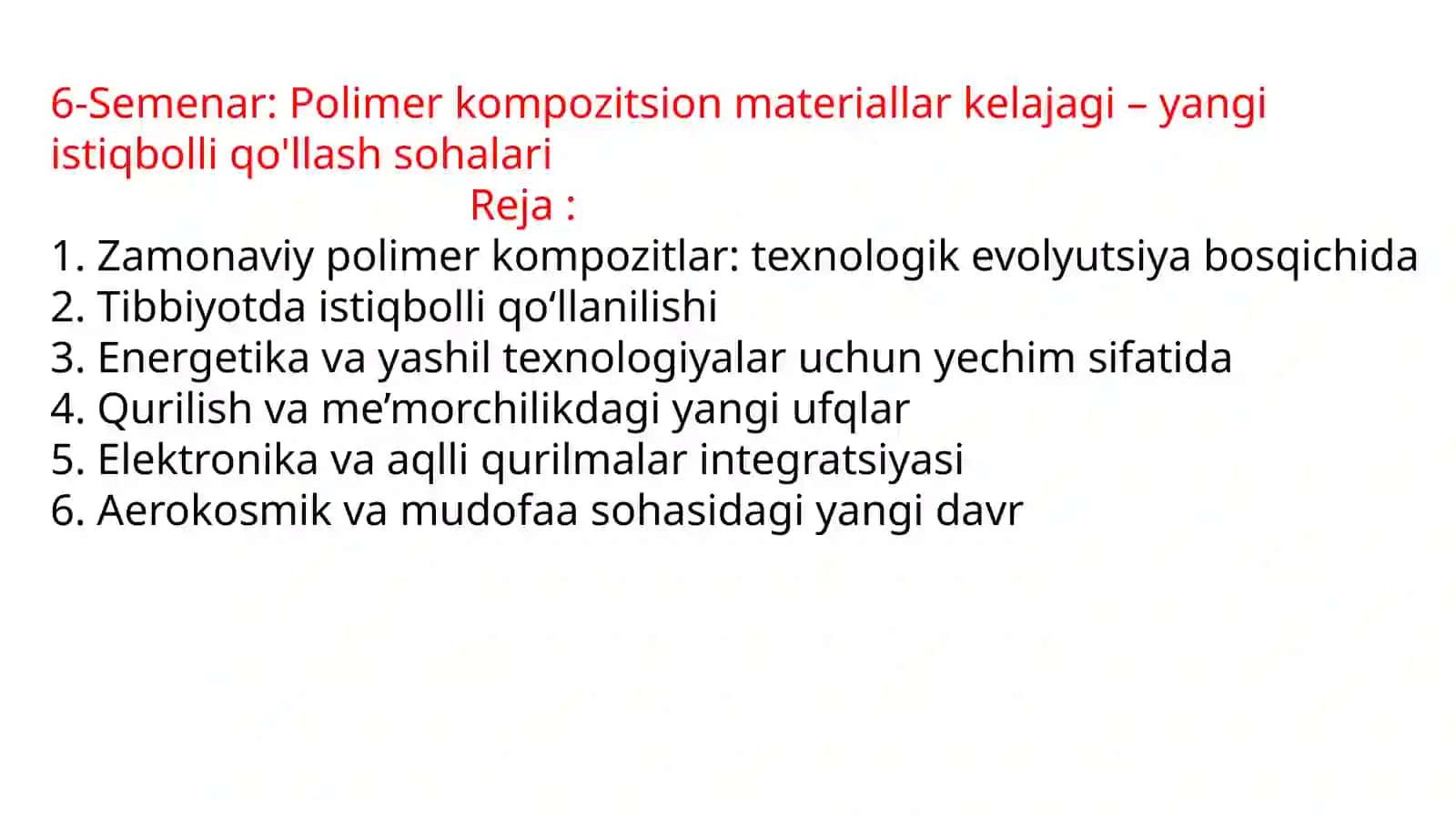Palimerlar va Kampazitsion materiallar kimyosi fanidan tayyorlagan taqdimoti 2