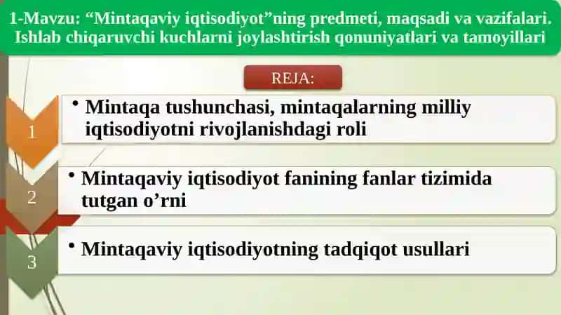Yakubov I.O., Hakimov H.A. “Mintaqaviy iqtisodiyot”. O’quv-uslubiy majmua 2